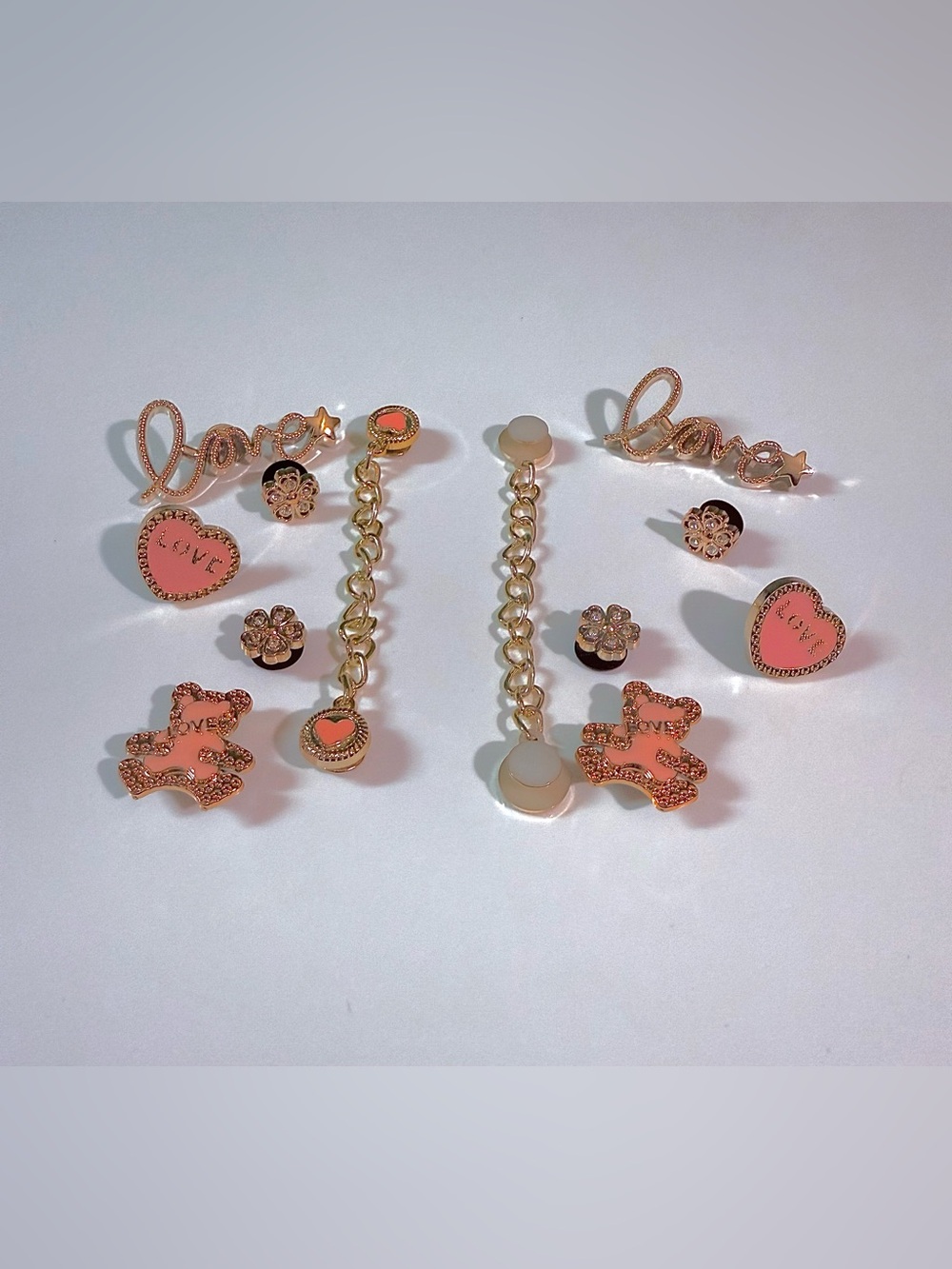 12 Pink and Gold Rhinestone Croc Charm Set Jibbit Shoe Charms Disney Croc Charms